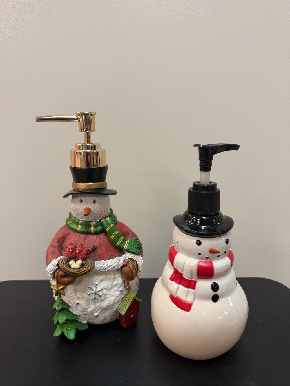 Snowman soap dispenser, set of two